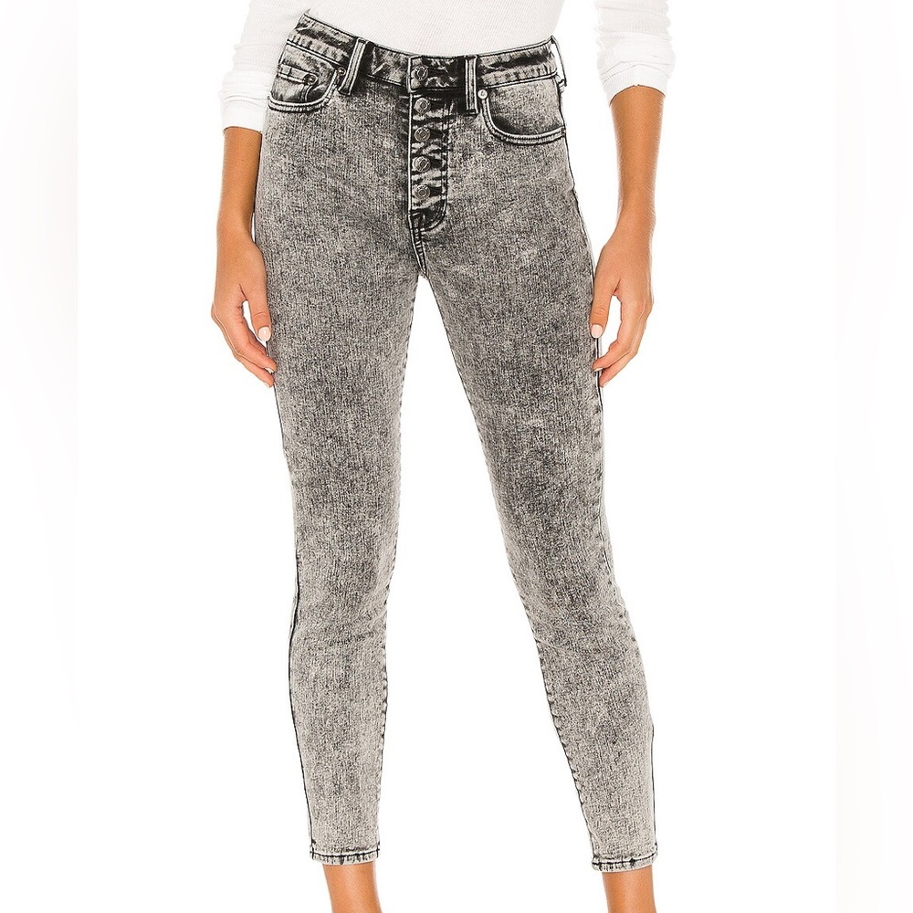 Pistola Aline High Waist Button Fly Acid Wash Skinny Jeans In Dark Cloud